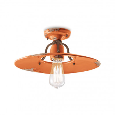 FerroLuce - Country - Plafoniera grande in metallo con diffusore in ceramica dal design industrial - Colore: Arancione - 1 Lampadina - E27 - 77W - IP20 - SKU: C1445-VIO