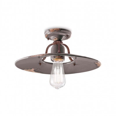 FerroLuce - Country - Plafoniera grande in metallo con diffusore in ceramica dal design industrial - Colore: Tortora - 1 Lampadina - E27 - 77W - IP20 - SKU: C1445-VIT