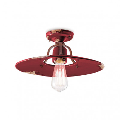 FerroLuce - Country - Plafoniera grande in metallo con diffusore in ceramica dal design industrial - Colore: Bordeaux - 1 Lampadina - E27 - 77W - IP20 - SKU: C1445-VIX
