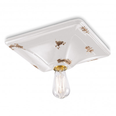 FerroLuce - Vintage - Plafoniera grande quadrata dal design industrial con diffusore in ceramica - 1 Lampadina E27 77W - IP20 - SKU: C136