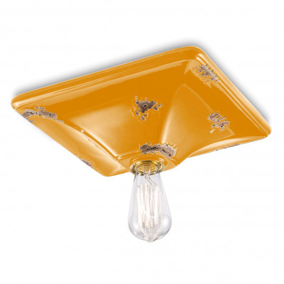 FerroLuce - Vintage - Plafoniera grande quadrata dal design industrial con diffusore in ceramica - Colore: Giallo - 1 Lampadina - E27 - 77W - IP20 - SKU: C136-VIG