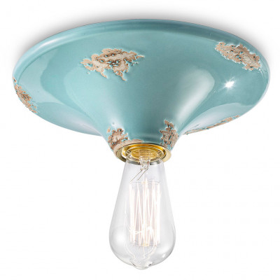 FerroLuce - Vintage - Plafoniera grande rotonda dal design industrial con diffusore in ceramica - Colore: Azzurro - 1 Lampadina - E27 - 77W - IP20 - SKU: C134-VIA