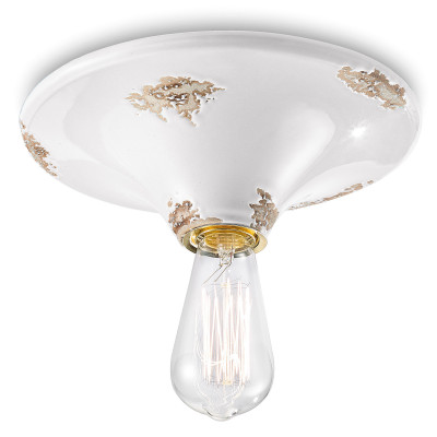 FerroLuce - Vintage - Plafoniera grande rotonda dal design industrial con diffusore in ceramica - 1 Lampadina E27 77W - IP20 - SKU: C134