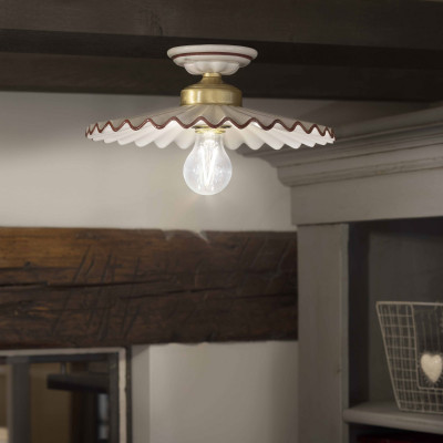 FerroLuce - L'Aquila - Plafoniera grande rustica con paralume in ceramica decorato a mano - 1 Lampadina E27 100W - IP20 - SKU: C086-OS-MA