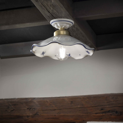 FerroLuce - Belluno - Plafoniera in ceramica dipinta a mano dalle linee rustiche e classiche - 1 Lampadina E27 100W - IP20 - SKU: C033-OS-38.DEC.SOB