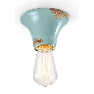 FerroLuce - Vintage - Plafoniera media rotonda dal design industrial con diffusore in ceramica - Colore: Azzurro - 1 Lampadina - E27 - 77W - IP20 - SKU: C132-VIA
