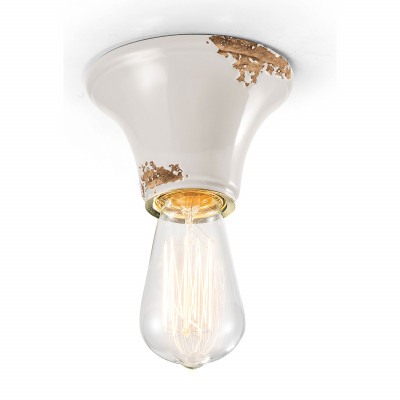 FerroLuce - Vintage - Plafoniera media rotonda dal design industrial con diffusore in ceramica - Colore: Bianco - 1 Lampadina - E27 - 77W - IP20 - SKU: C132-VIB