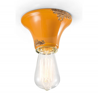 FerroLuce - Vintage - Plafoniera media rotonda dal design industrial con diffusore in ceramica - Colore: Giallo Majestic - 1 Lampadina - E27 - 77W - IP20 - SKU: C132-VIG