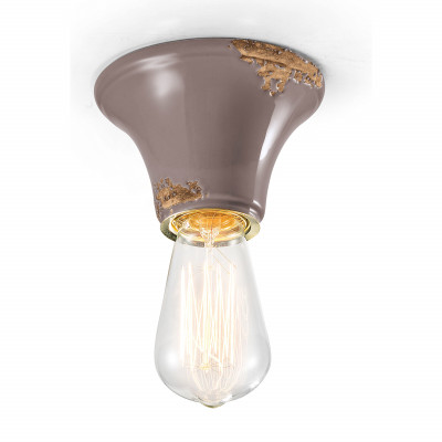 FerroLuce - Vintage - Plafoniera media rotonda dal design industrial con diffusore in ceramica - Colore: Tortora - 1 Lampadina - E27 - 77W - IP20 - SKU: C132-VIT
