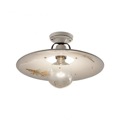 FerroLuce - Bologna - Plafoniera media rustica con diffusore in ceramica dipinto a mano - 1 Lampadina E27 75W - IP20 - SKU: C828-NR-29.DEC.AVS