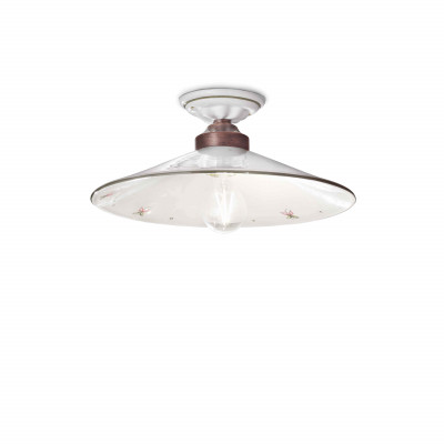 FerroLuce - Asti - Plafoniera media stile rustico con struttura in metallo e diffusore in ceramica - 1 Lampadina E27 100W - IP20 - SKU: C058-NR-33.DEC.SOO