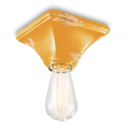 FerroLuce - Vintage - Plafoniera piccola quadrata dal design industrial con diffusore in ceramica - Colore: Giallo Majestic - 1 Lampadina - E27 - 77W - IP20 - SKU: C135-VIG
