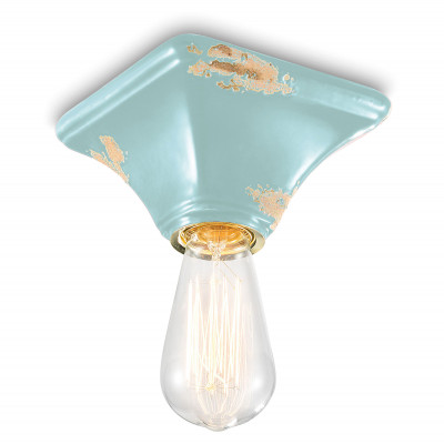 FerroLuce - Vintage - Plafoniera piccola quadrata dal design industrial con diffusore in ceramica - Colore: Azzurro - 1 Lampadina - E27 - 77W - IP20 - SKU: C135-VIA