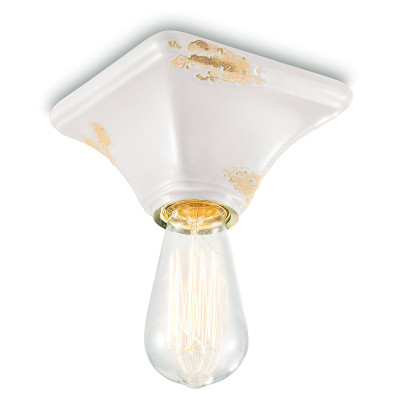 FerroLuce - Vintage - Plafoniera piccola quadrata dal design industrial con diffusore in ceramica - Colore: Bianco - 1 Lampadina - E27 - 77W - IP20 - SKU: C135-VIB