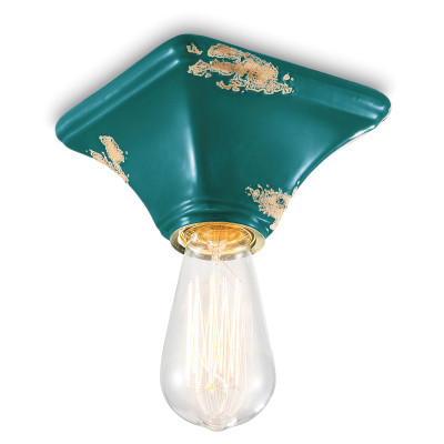 FerroLuce - Vintage - Plafoniera piccola quadrata dal design industrial con diffusore in ceramica - Colore: Verde - 1 Lampadina - E27 - 77W - IP20 - SKU: C135-VIV