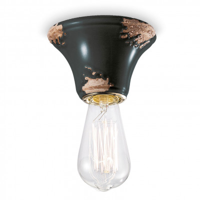 FerroLuce - Vintage - Plafoniera piccola rotonda dal design industrial con diffusore in ceramica - Colore: Nero - 1 Lampadina - E14 - 46W - IP20 - SKU: C133-VIN