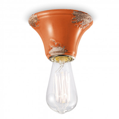 FerroLuce - Vintage - Plafoniera piccola rotonda dal design industrial con diffusore in ceramica - Colore: Arancione - 1 Lampadina - E14 - 46W - IP20 - SKU: C133-VIO