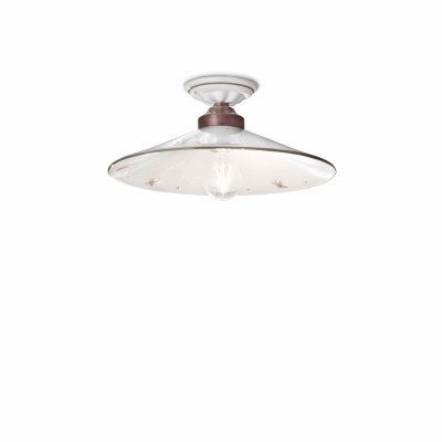 FerroLuce - Asti - Plafoniera piccola stile rustico struttura in metallo e diffusore in ceramica - 1 Lampadina E27 100W - IP20 - SKU: C057-NR-33.DEC.SOO