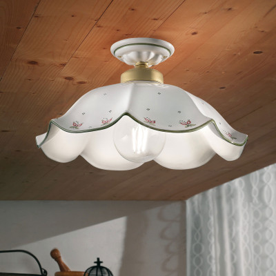 FerroLuce - Belluno - Plafoniera rustica in ceramica dipinta a mano dalle linee classiche - 1 Lampadina E27 100W - IP20 - SKU: C065-OS-33.DEC.SOO