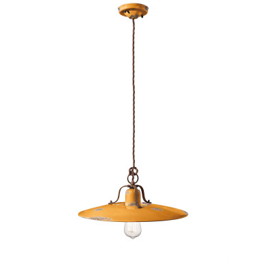 FerroLuce Country Sospensione grande in metallo con diffusore in ceramica dal design industrial Colore: Giallo Majestic