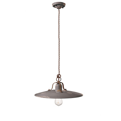 FerroLuce Country Sospensione grande in metallo con diffusore in ceramica dal design industrial Colore: Tortora