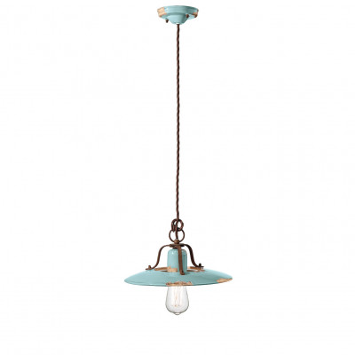 FerroLuce Country Sospensione media in metallo con diffusore in ceramica dal design industrial Colore: Azzurro