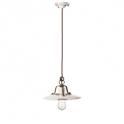 FerroLuce - Country - Sospensione media in metallo con diffusore in ceramica dal design industrial - 1 Lampadina E27 77W - IP20 - SKU: C1442