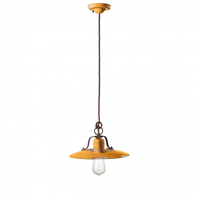FerroLuce Country Sospensione media in metallo con diffusore in ceramica dal design industrial Colore: Giallo Majestic