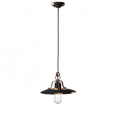 FerroLuce - Country - Sospensione media in metallo con diffusore in ceramica dal design industrial - Colore: Nero - 1 Lampadina - E27 - 77W - IP20 - SKU: C1442-VIN