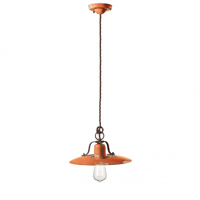 FerroLuce - Country - Sospensione media in metallo con diffusore in ceramica dal design industrial - Colore: Arancione - 1 Lampadina - E27 - 77W - IP20 - SKU: C1442-VIO