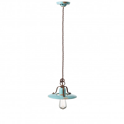 FerroLuce Country Sospensione piccola in metallo con diffusore in ceramica dal design industrial Colore: Azzurro