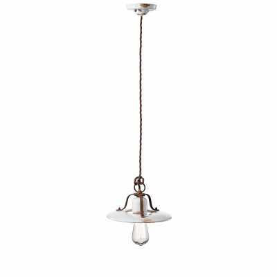 FerroLuce Country Sospensione piccola in metallo con diffusore in ceramica dal design industrial Colore: Bianco