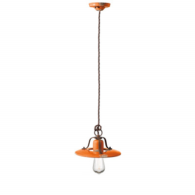 FerroLuce - Country - Sospensione piccola in metallo con diffusore in ceramica dal design industrial - Colore: Arancione - 1 Lampadina - E27 - 77W - IP20 - SKU: C1441-VIO