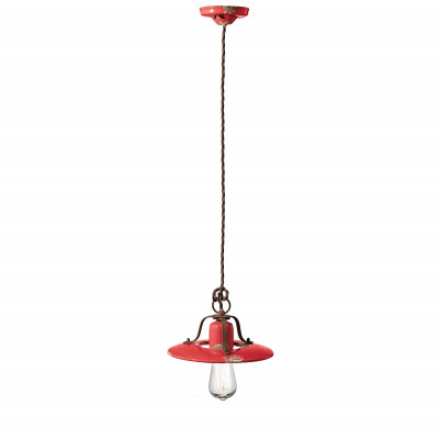FerroLuce Country Sospensione piccola in metallo con diffusore in ceramica dal design industrial Colore: Rosso