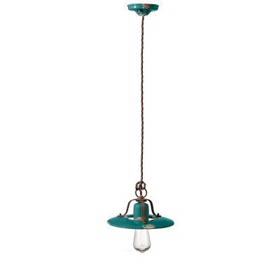 FerroLuce Country Sospensione piccola in metallo con diffusore in ceramica dal design industrial Colore: Verde