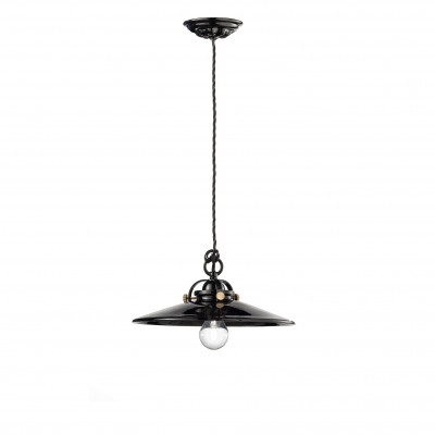 FerroLuce - B&W - Sospensione piccola in metallo e diffusore in ceramica dal design industrial - 1 Lampadina E27 53W - IP20 - SKU: C099