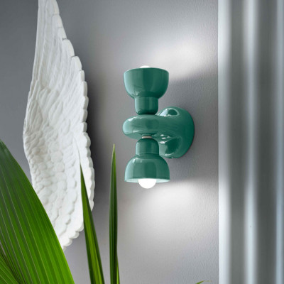 FerroLuce - Berimbau - Applique da parete con doppio diffusore in ceramica dal design moderno decò - 2 Lampadine E14 28W - IP20 - SKU: C2601