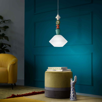 FerroLuce - Lariat - Lampada a sospensione piccola con diffusore in ceramica dalle linee moderne decò - 1 Lampadina E27 53W - IP20 - SKU: C2710