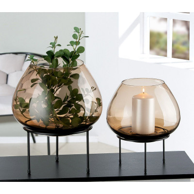 Gilde - Vitu - Portacandela in vetro grande con base in metallo da design moderno - SKU: 276-