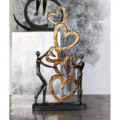 Gilde - Hearts - Scultura da tavolo con cuori - Colore: Marrone/Oro - SKU: 89269