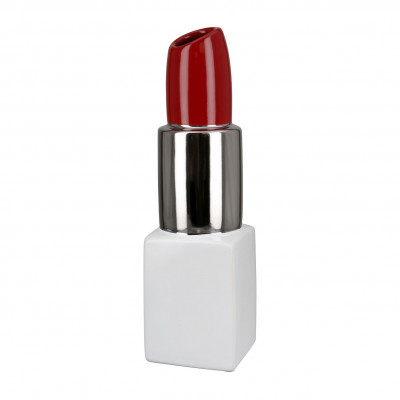 Gilde - Milano - Vaso in ceramica a forma di rossetto dal design moderno - Colore: Argento - SKU: 32490