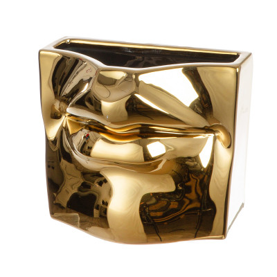 Gilde - Vaso in ceramica con bocca stilizzata - Colore: Oro - SKU: 59052