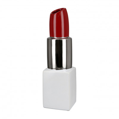 Gilde - Milano - Vaso in ceramica dal design moderno a forma di rossetto - Colore: Argento - SKU: 32489