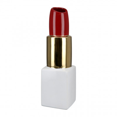 Gilde - Milano - Vaso in ceramica dal design moderno a forma di rossetto - Colore: Oro - SKU: 32488