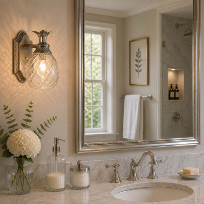 Hinkley Plantation Applique da bagno a parete in acciaio e diffusore in vetro a 1 luce LED G9 Colore: Nichel