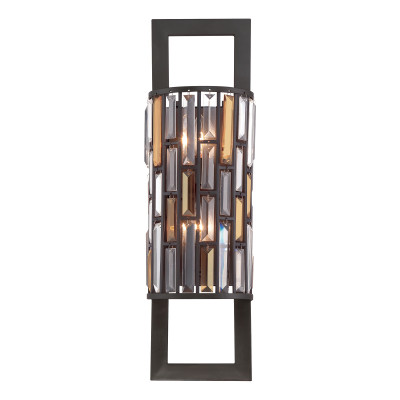 Hinkley - Gemma - Applique da parete alta in acciaio a 2 luci con diffusore in cristallo ambrato - Colore: Bronzo - 2 Lampadine E14 60W - IP20 - SKU: HK-GEMMA2-B-VBZ