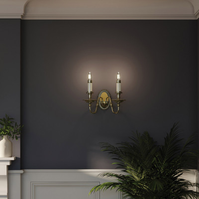 Hinkley - Cambridge - Applique da parete in ottone dal design classico con 2 diffusori in tessuto - Colore: Ottone - 2 Lampadine E14 60W - IP20 - SKU: HK-CAMBRIDGE2