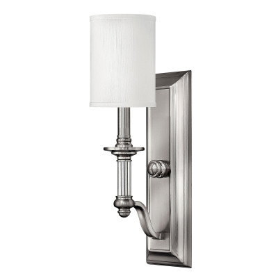 Hinkley - Sussex - Lampada a parete rustica in acciaio con diffusore in tessuto a 1 luce - Colore: Nichel - 1 Lampadina E14 60W - IP20 - SKU: HK-SUSSEX1