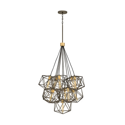 Hinkley - Astrid - Lampadario a grappolo con 11 diffusori geometrici dal design moderno - Colore: Ottone - 11 Lampadine E27 60W - IP20 - SKU: HK-ASTRID-11P