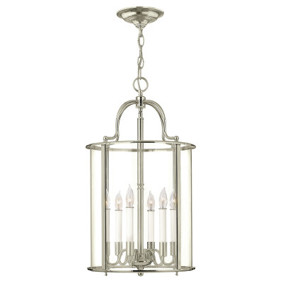 Hinkley - Gentry - Lampadario grande moderno in acciaio con diffusore in vetro a 6 luci - 6 Lampadine E14 60W - IP20 - SKU: HK-GENTRY-P